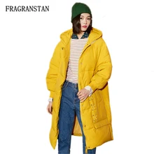 Новая зимняя однотонная плотная Теплая повязка Capuz пуховики женские модные свободные длинные парки в консервативном стиле с широкой талией JQ321