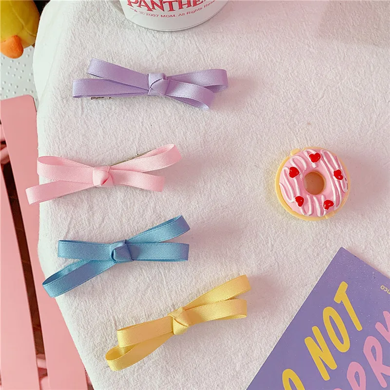 

Macarons bow hairpin girl heart student soft sister bow duckbill Glitter Bow Duckbill Sister clip side clip female