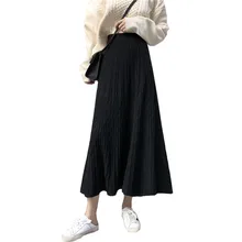 Женская осенне-зимняя трикотажная винтажная юбка с высокой талией Женская Повседневная Эластичная плиссированная юбка женская теплая юбка миди V26