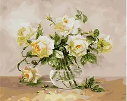 

cioioil-T157 White rose bouquet painting by numbers flower paint canvas wall pictures for living room