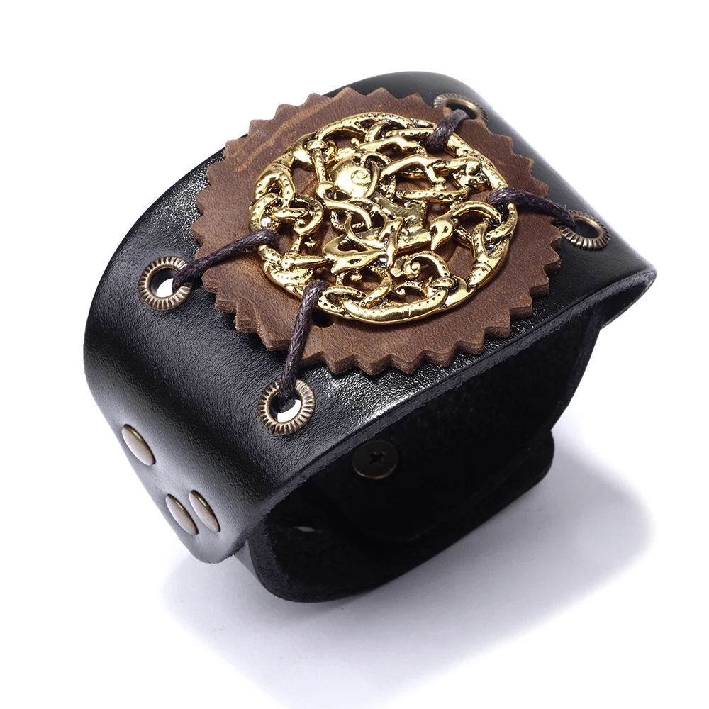 Мужской браслет, браслет, ковбойские кожаные браслеты, pulsera hombre Viking, панк, золотой, рок, нарукавник, браслет, браслет, модное ювелирное изделие