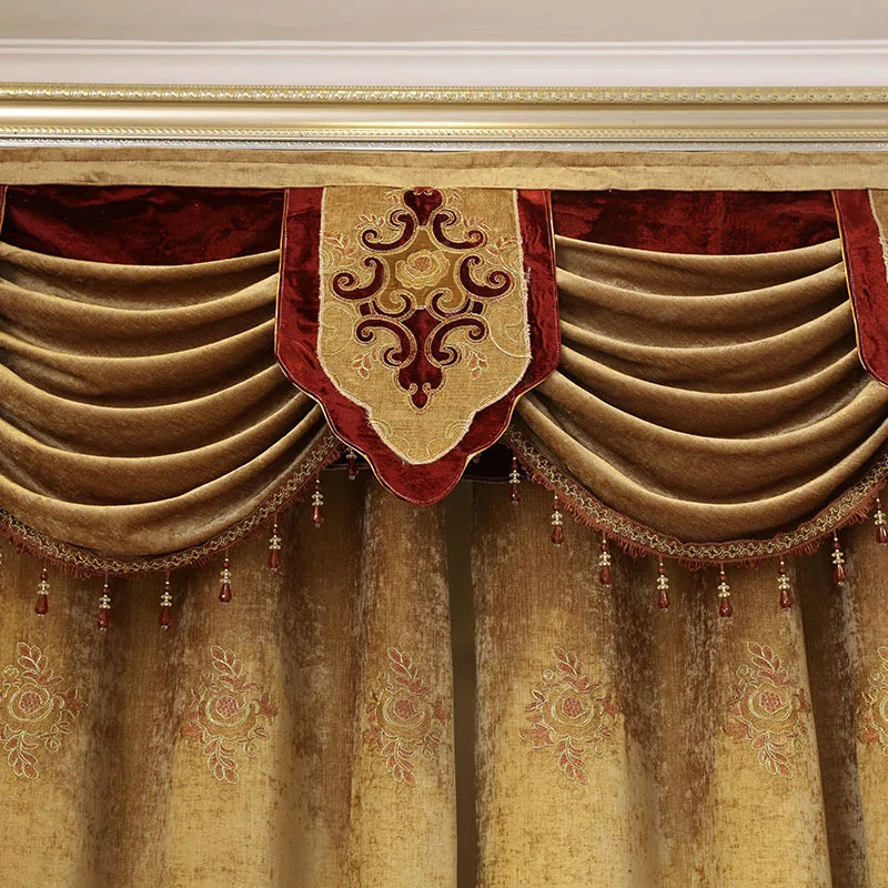 Синель жаккард Европейский роскошный классический вышивка тени декоративные шторы для гостиной/спальни Королевский золотые шторы