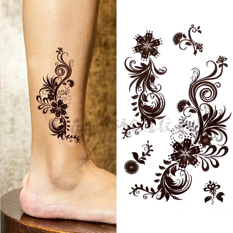 جميلة الحناء البني كبيرة زهرة الجسم الفن للماء مثير وهمية الوشم للمرأة فلاش TemporaryTattoo ملصقات 10*20 سنتيمتر KD666-2