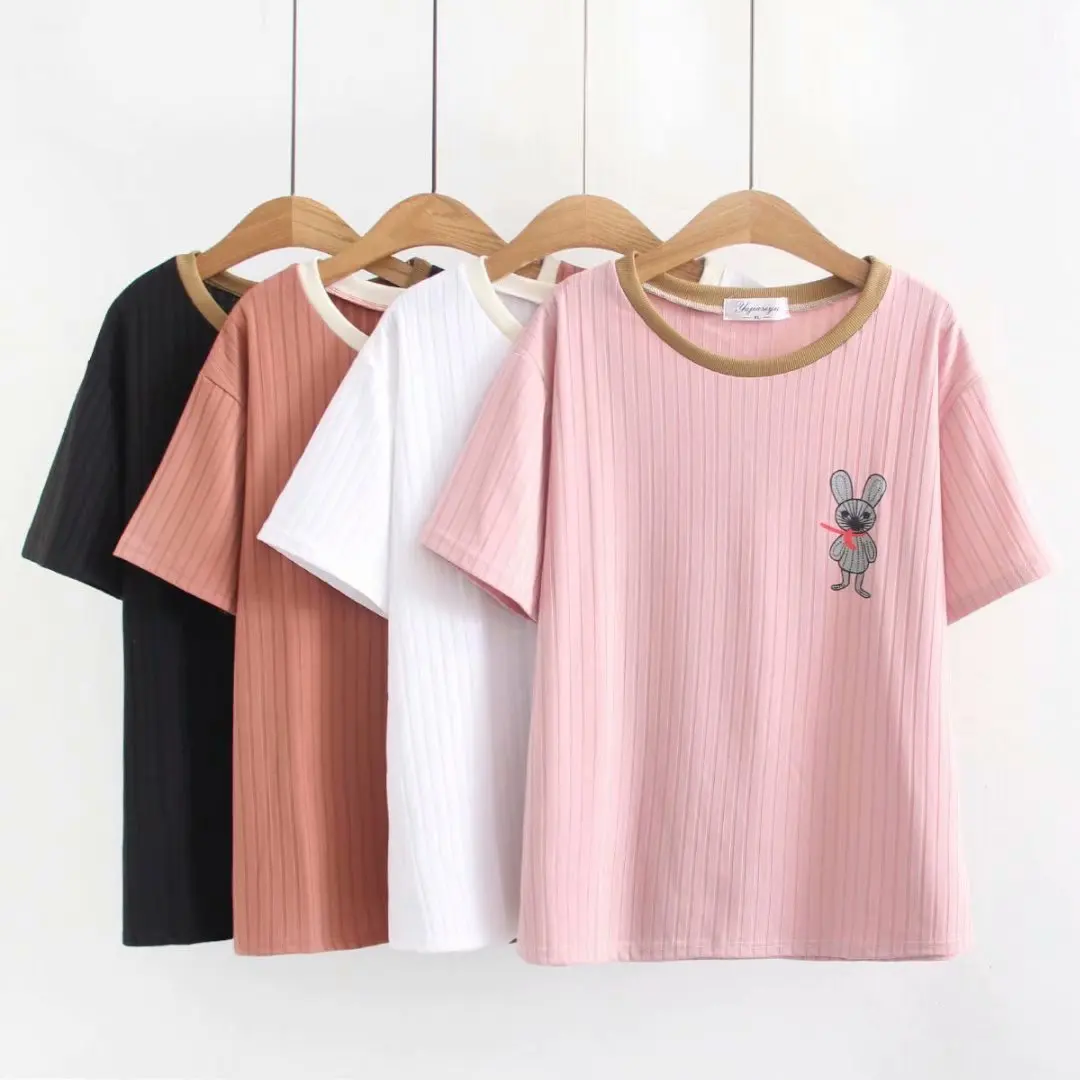 

2019 Spring Oversized Plus Size Women T Shirt Cotton Striped t-shirts Women Tops Tshirt Summer Tee Shirt