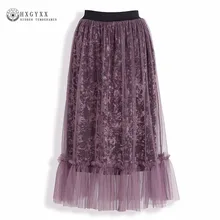 Горячая весна осень сетка лоскутное бархатные юбки женские винтажные велюровые большие качели плиссированные юбки Дамская корейская мода oka992