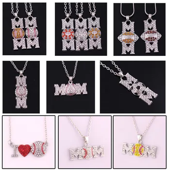 

2019 Sports Theme Bling Rhinestone Silver Tone Dangle Charm Danty Small Necklace