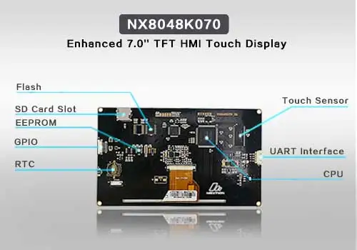 Nextion Enhanced NX8048K070-Универсальный 7,0 ''полноцветный ЖК-резистивный сенсорный экран HMI встроенный RTC/1 K EEPROM/8 цифровой GPIO