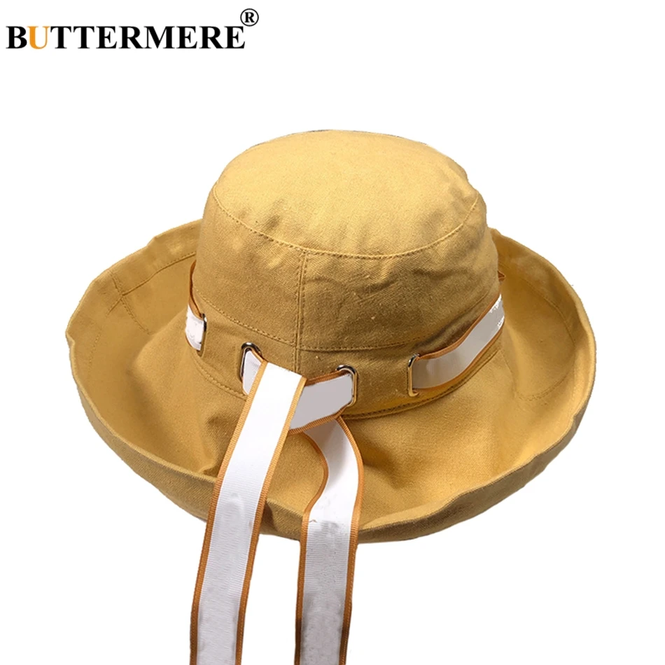 BUTTERMERE Cotton Bucket Hat Women Yellow Lace Up Fishing Caps Men