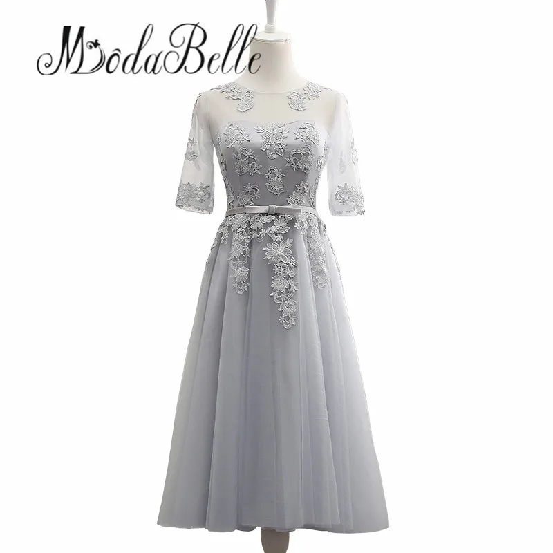 Modabelle скромное кружевное платье подружки невесты рукава Серый/Шампань/Розовый Vestidos Dama De Casamento вечерние платье для гостей на свадьбе