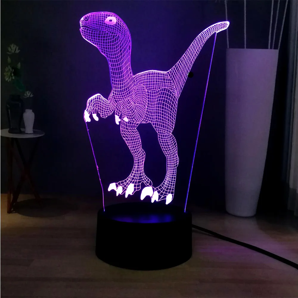 Крутой динозавр Raptors 3D Парк Юрского периода серии 7 цветов Изменение украшение атмосферная настольная лампа дети мальчик подарок на день рождения