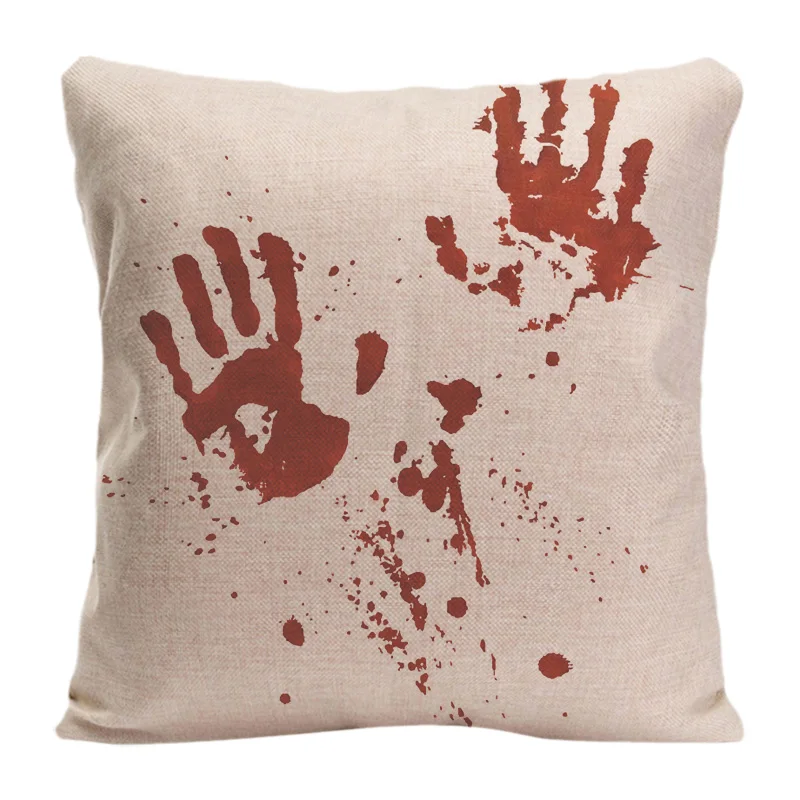 Buy Cotton Linen Bloody Hand Prints Throw Pillow Case