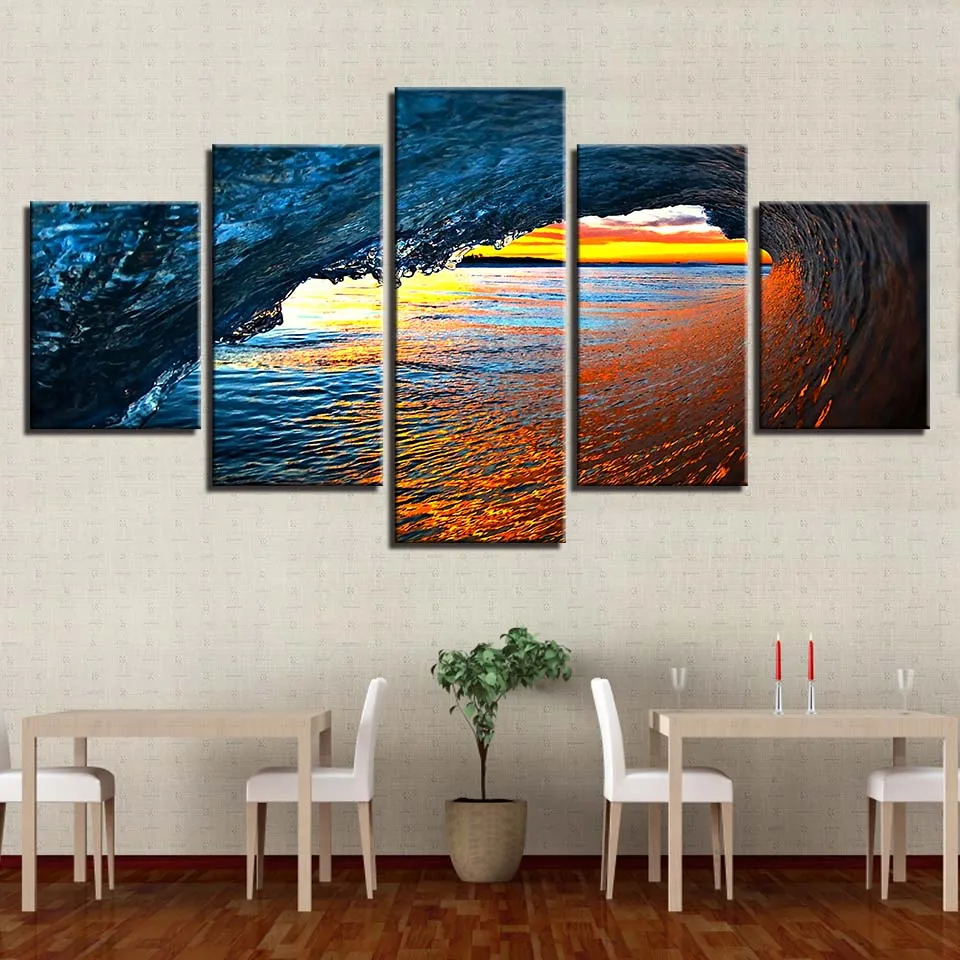 Wall Art Home Decoration Posters Pictures 5 Panel Sea Wave Seaview Living Room HD Printed Modern Painting On Canvas Frame