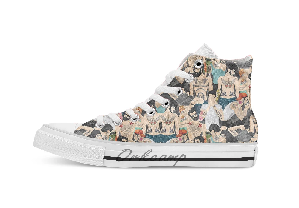 

Hot guys with tattoos breathable Casual High Top lace-up Canvas shoes sneakers Drop shipping