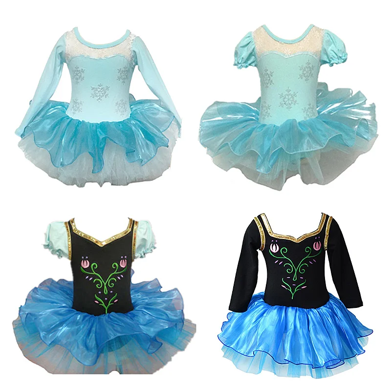 Buy Anna Princess Girls Elsa Snowflake Ballet Dress Leotard Short/Long Sleeve
