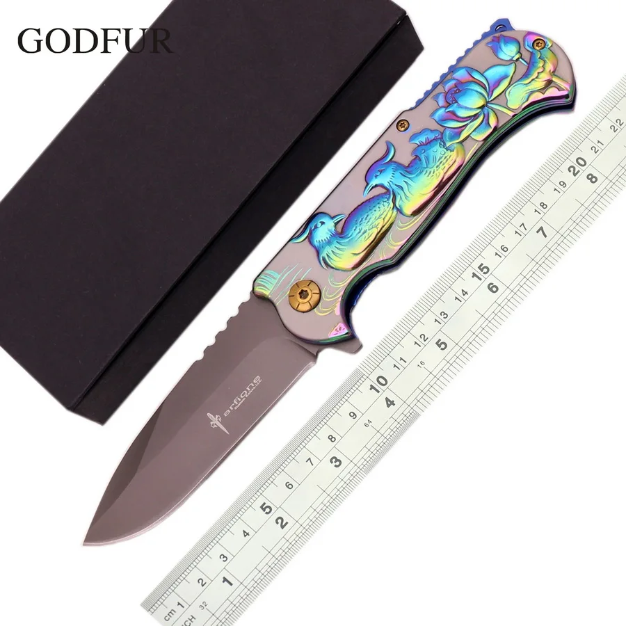 GODFUR color mandarin duck gift folding knife 5cr13mov blade steel
