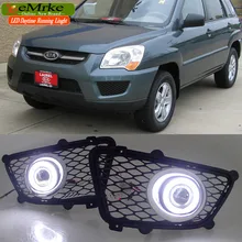 Автомобильный Стайлинг светодиодный дневные ходовые огни для Kia Sportage 2004-2012 COB ангельские глазки DRL Противотуманные галогенные лампы H11 55 Вт 4300 К