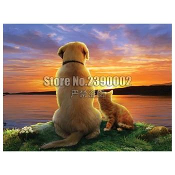 

As The Sun Sets 5D DIY Diamond Painting Full Rhinestones Dogs Cats Animal Diamond Embroidery Room Decoration Gift Crafts Decor
