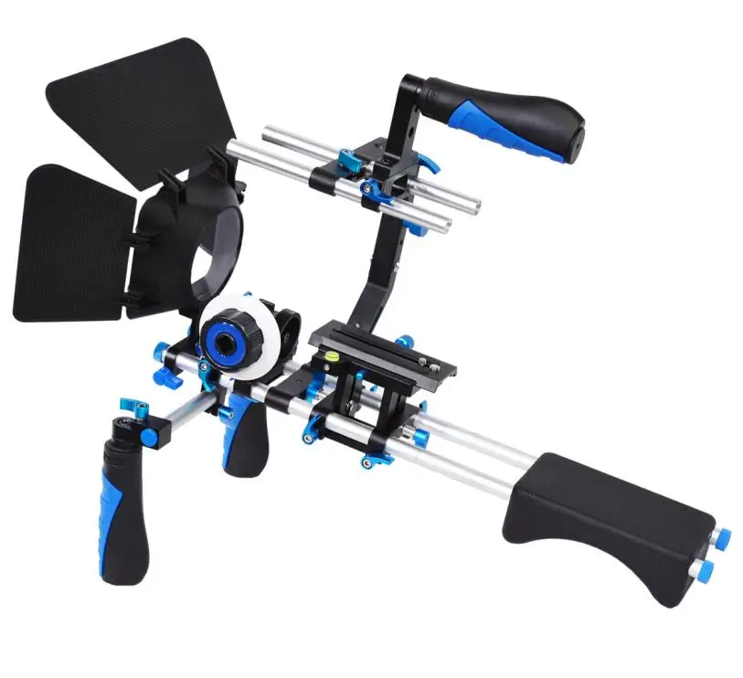 Blue YELANGU 5 в 1 DSLR Rig комплект камера плечо поддержка Rig/Матовая коробка/фоллоу фокус/C Форма Кронштейн для Canon 5D Mark III 5D2 60D 70D - Цвет: Blue