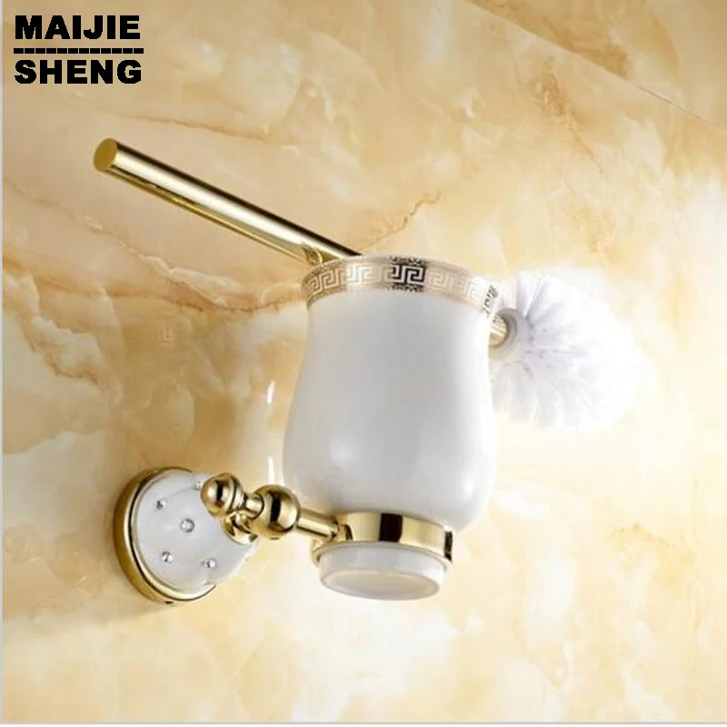 

Ceramic cup/ household products bath decoration bathroom accessories Luxury Golden plated finish toilet brush holder with