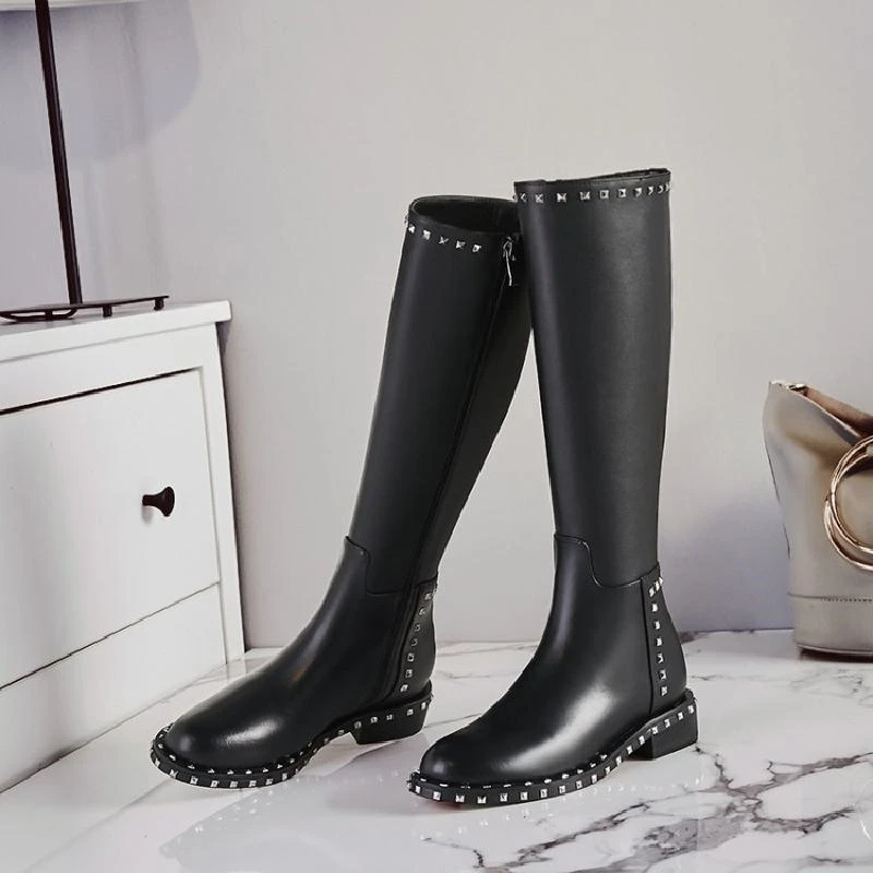 Genuine Leather Ladies Flat Knee HIgh Long Riding Boots Shoes Women ...