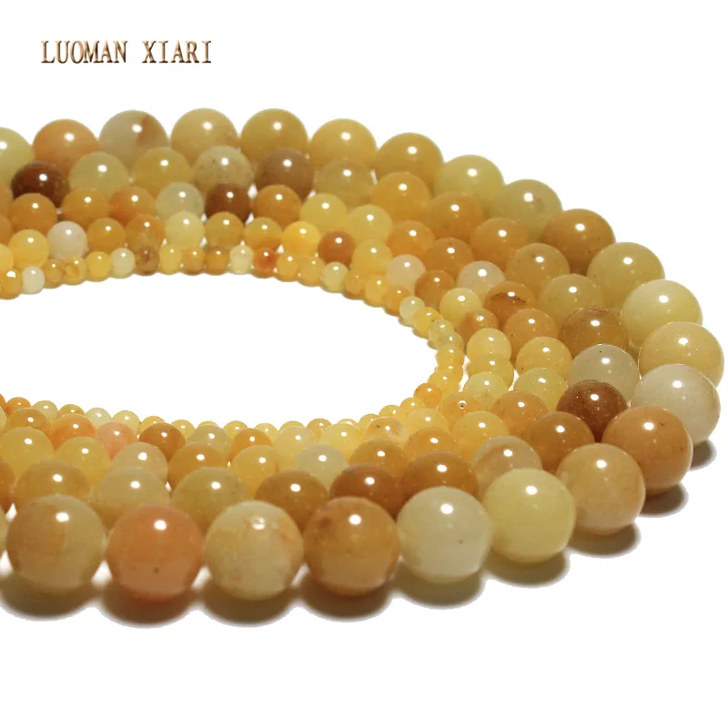 

Wholesale Xinjiang Yellow Jades Natural Stone Beads For Jewelry Making Bracelet DIY Material Stone 4/ 6/8/10 /12 mm Strand 15''