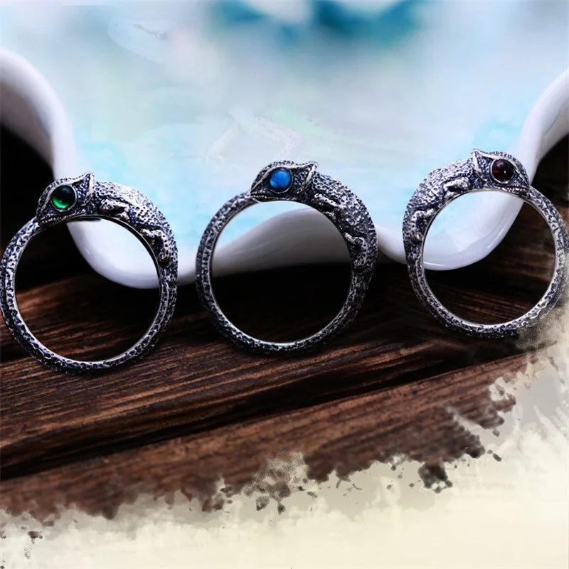 V. YA 925 пробы Серебряное кольцо ящерица для мужчин s женщин Anillos красные/зеленые/голубые глаза открытые кольца ювелирные изделия с животными