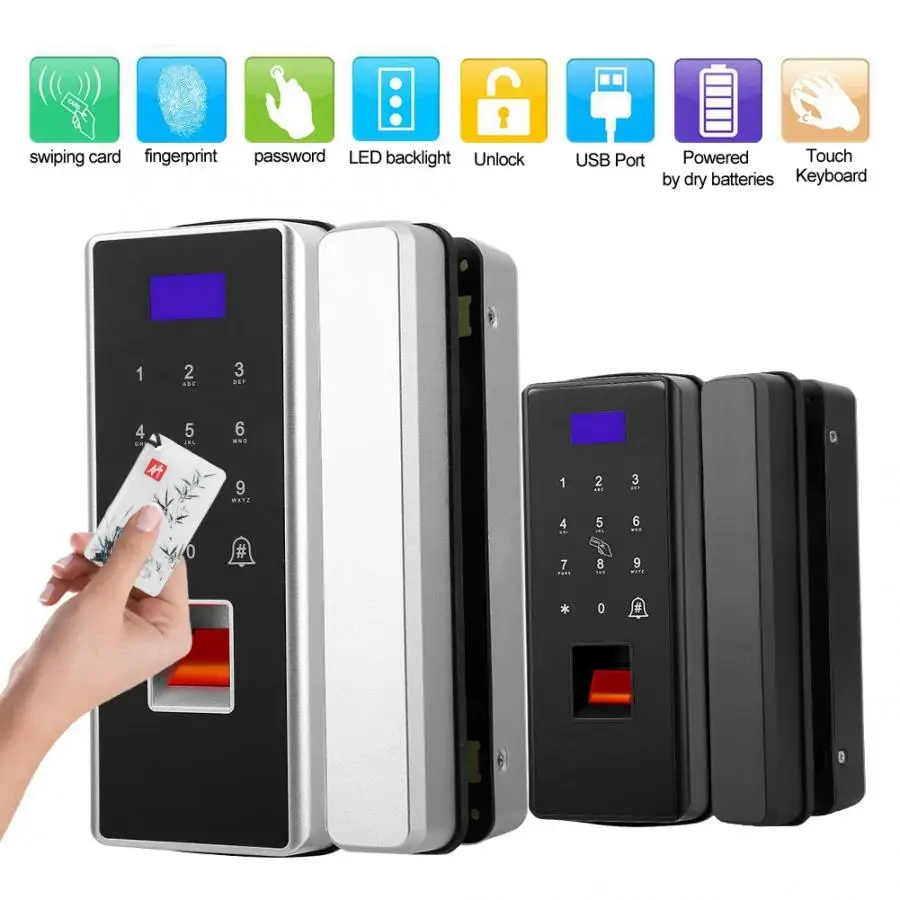 

Double Glass Door Lock Touch Keypad Smart Locks Fingerprint Password Card Lock No Punching smart lock cerradura puerta