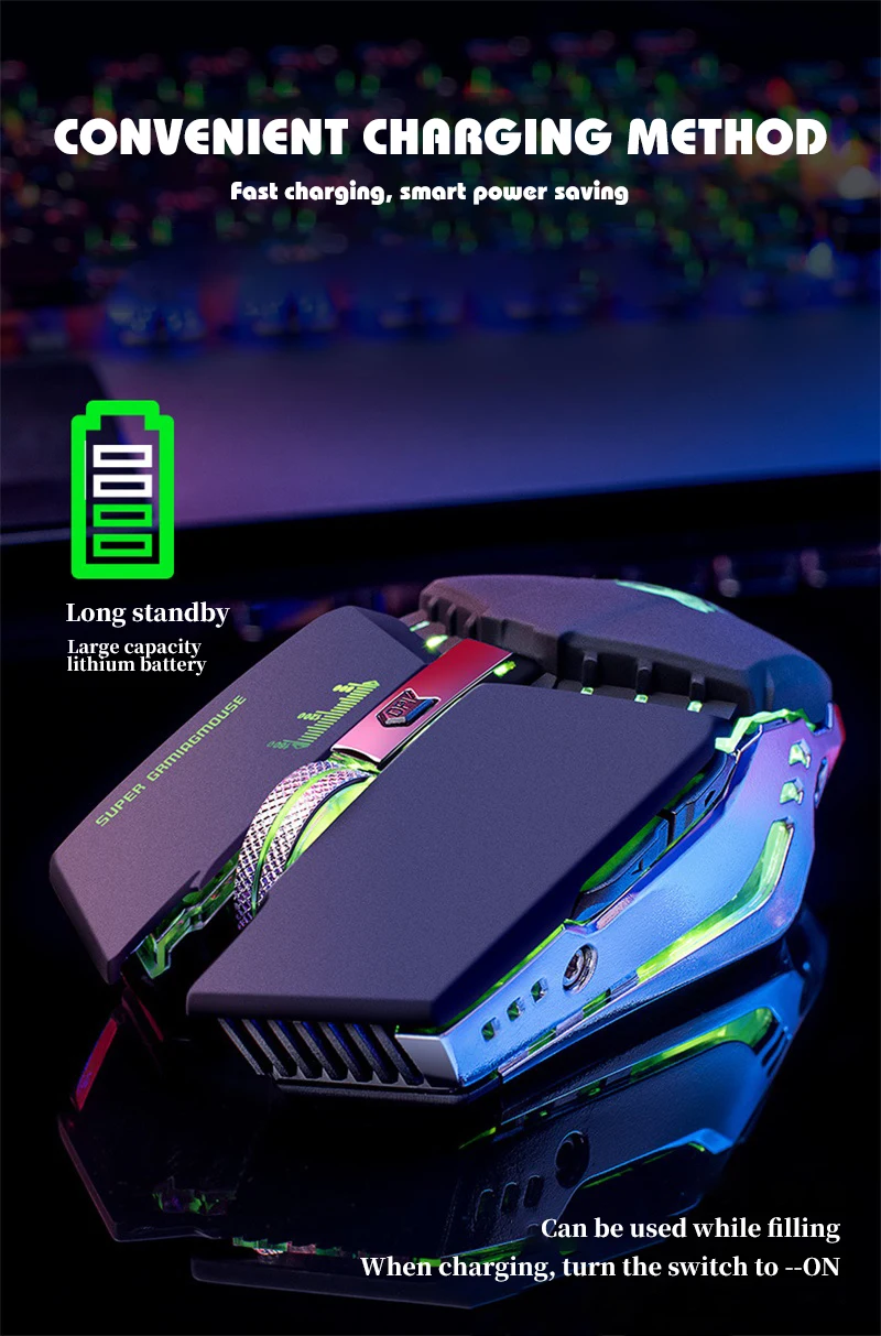 Игровая беспроводная мышь FELYBY X11 1600 точек/дюйм 6 кнопок светящаяся крутая для