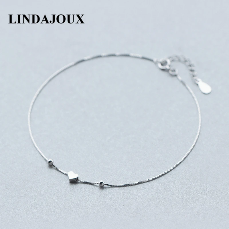 

LINDAJOUX 925 Sterling Silver Romantic Small Heart Charm Anklet For Women S925 Ankle Bracelet Adjustable Length