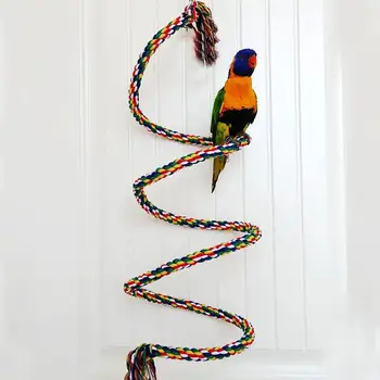 

1m/1.5m/2m Parrot Bird Toys Twisted Colorful Cotton Rope Bird Climbing Toy Standing Rope Bell Bird Cage Decoration Parrot Toy