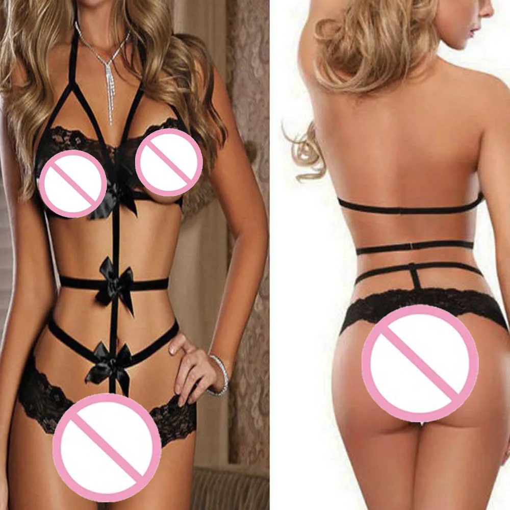 Женское сексуальное нижнее белье Babydoll кружевное платье с бантом Ночное стринги