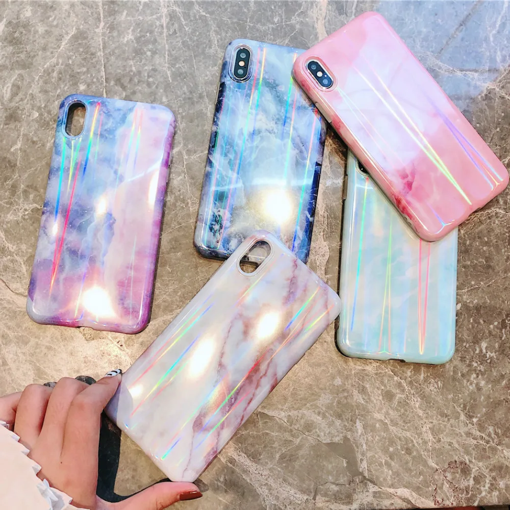 

Laser Marble Pattern Silicone Case for iPhone 7 6 8 Plus 6s X Cute Shell Cover Bumper Abstract Skins for Apple
