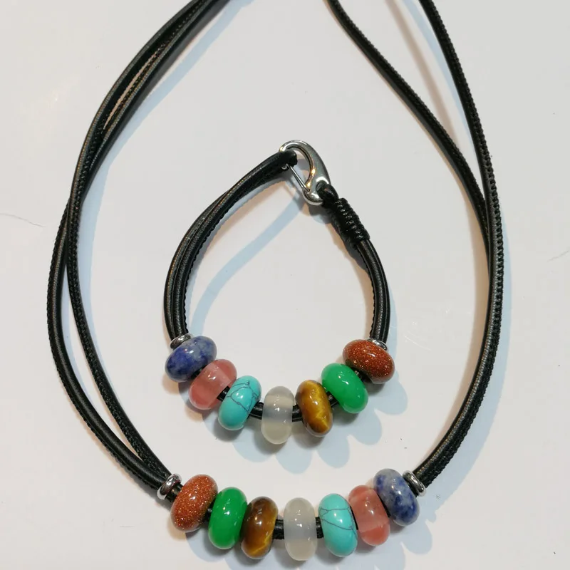 

Fashion Jewelry Natural big hole stone beads fashion charms leather Necklace & Bracelet for women 1ot free shipping