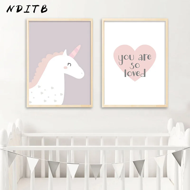 NDITB детский холст настенный художественный постер с мультяшным единорогом