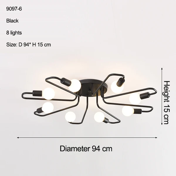 Бесплатный светодиодный светильник 85-265 в E27 Chander Lighting Vintag, светодиодный светильник, промышленные лампы, 6 ламп, люстра, светильник, белый - Цвет корпуса: 9097-8 black