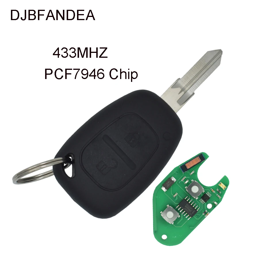 

DJBFANDEA 433MHZ PCF7946Chip Car Remote Key for Renault CLIO SCENIC KANGOO 2Button Keyless Entry Fob VAC102 Blade