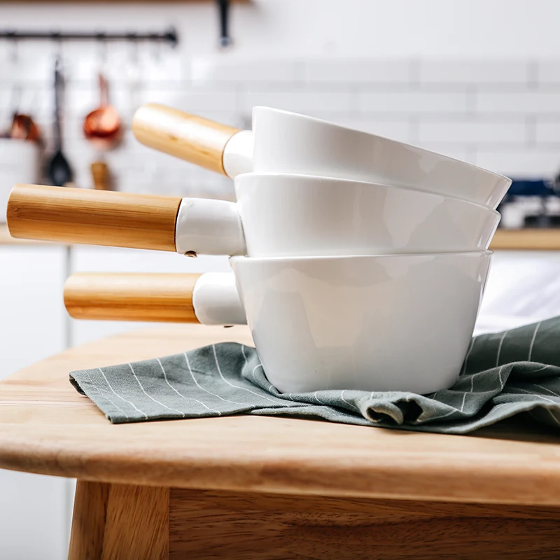 Простой белый анти-обжигающий мгновенный лапша суп чаша японская керамика чаша деревянная ручка креативный Бытовая Посуда