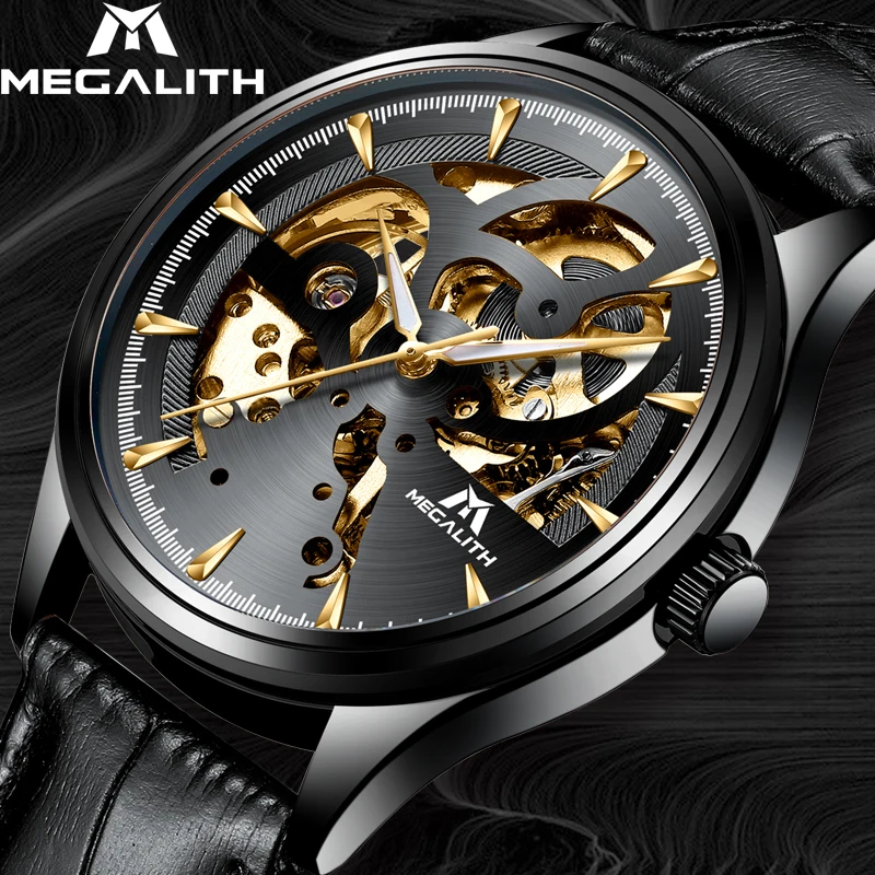 

MEGALITH Fashion Luxury Watch Automatic Mechanical Watch Sport Clock Waterproof Leather Business Men Wrist Watch Relojes Hombre