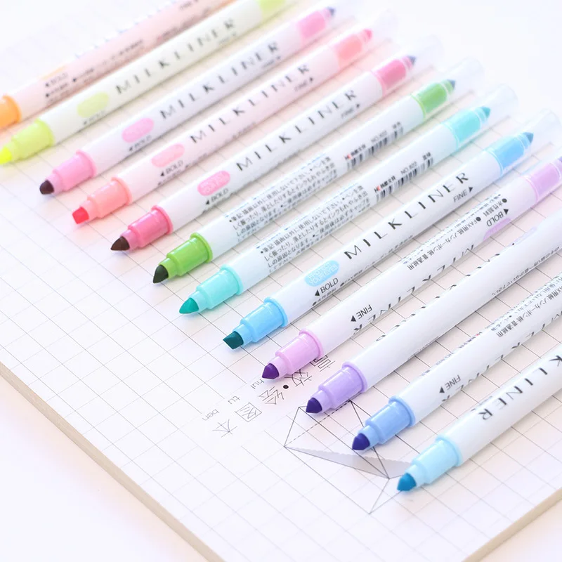 

12pcs/set Japanese Milkliner Pen Double Headed Mild Liner Highlighter Pen Fluorescent Pen Colored Drawing Marker Pen Stationery