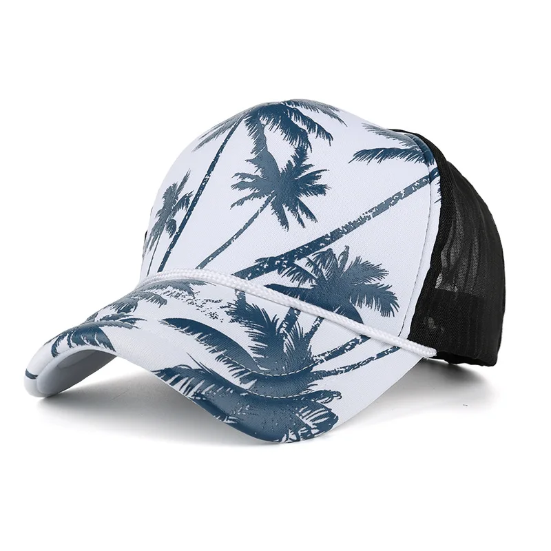 2019 Summer Men Printed Coconut Tree Palm Beach Adjustable Outdoor Sun-proof Snapback Quick Dry Mesh Hat Baseball Bucket Cap