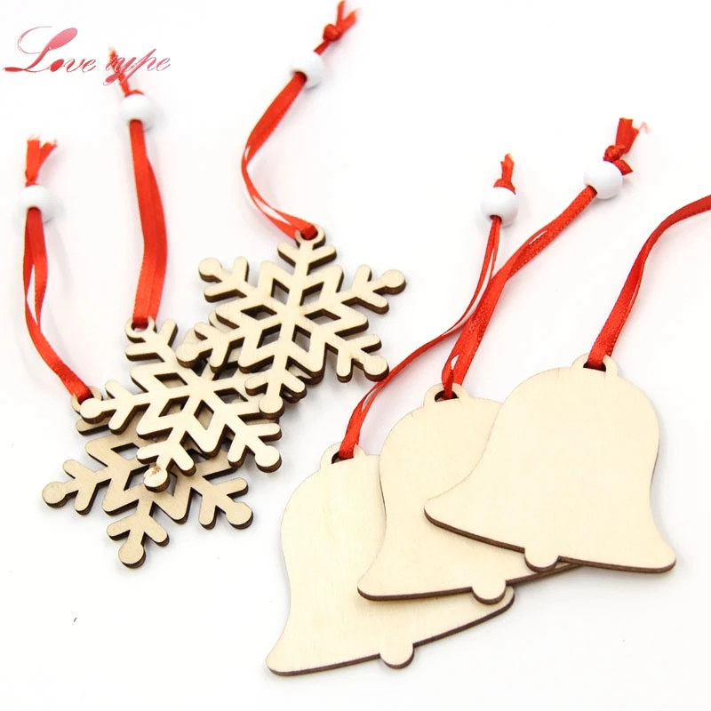 3 шт. снежинки + колокол DIY De noël деревянный Pendentifs Adornos для рождественской вечеринки