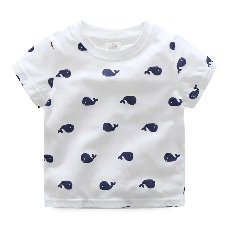 Летняя модная новая дизайнерская одежда для детей 2, 3, 4, 6, 8, 10 лет милые футболки для мальчиков с короткими рукавами и принтом Кит Рыба - Цвет: Белый