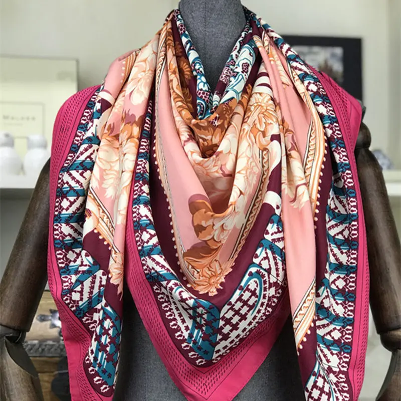 Женские модные шелковые шарфы с цветочным принтом 130 квадратное украшение для шарфа головной убор подарок платок высокого качества шаль