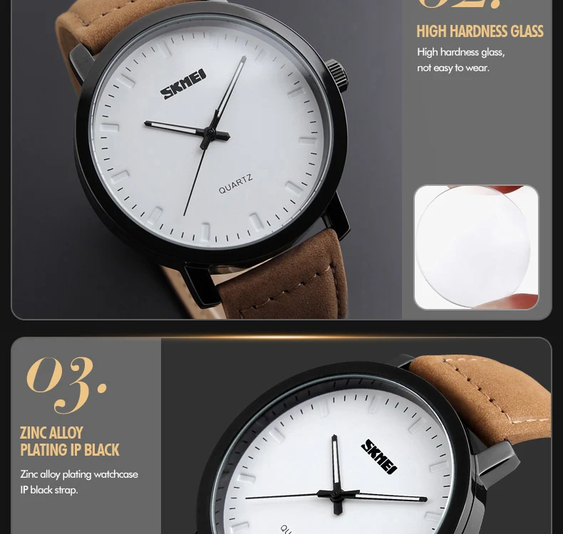 SKMEI Men Fashion Watches Casual Genuine Leather Strap Quartz Wristwatches 30M Waterproof Luxury Watch Relogio Masculino 1196