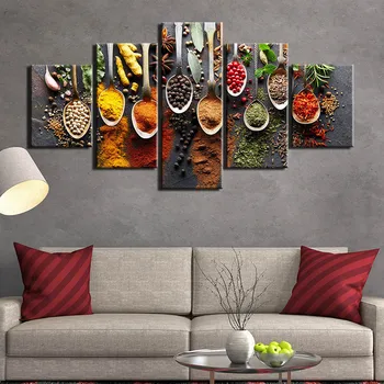 

5 piece kitchen food canvas painting food Picture wall picture 5 panels spices living room wall art wall pictures F2381