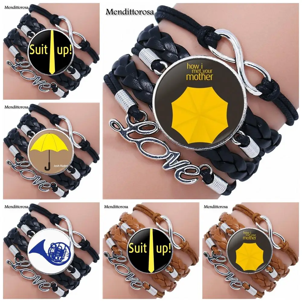 

How I Met Your Mother Umbrella Yellow High Quality Glass Multilayer Black/Brown Leather Bracelet Bangles For Girls