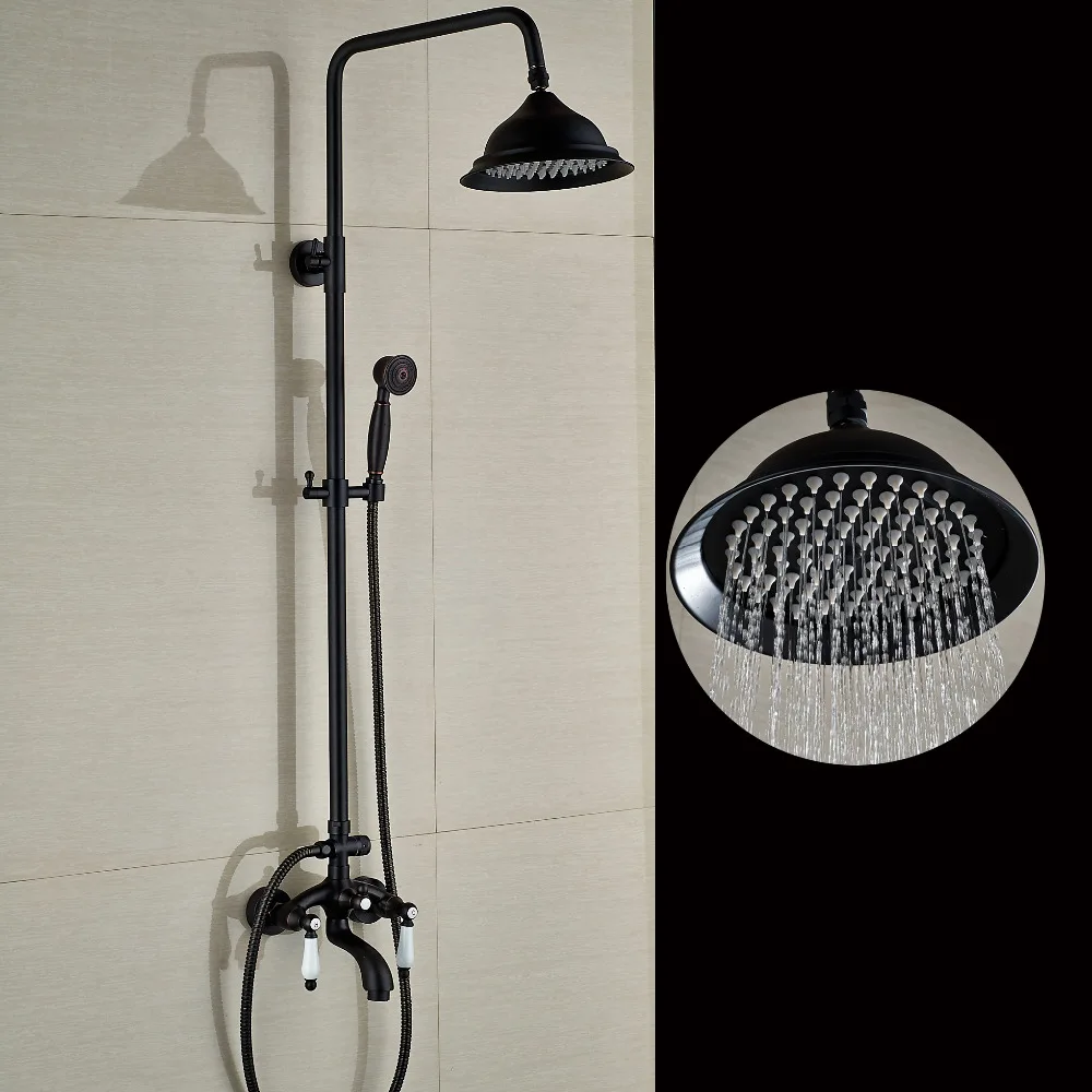 

Wall Mounted Oil Rubbed Bronze 8" Round Rain Shower Head Tub Mixer Hand Sprayer