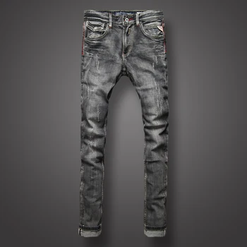 

Fashion Classical Men Jeans Black Gray Color Retro Washed Denim Ripped Jeans homme Brand Designer Slim Fit Hip Hop Jeans Men