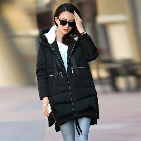Горячая зимняя куртка женская длинная теплая парка новая Толстая куртка пальто зимнее пальто женское облегающее пальто с капюшоном M-5XL A008-1 - Цвет: black down jacket