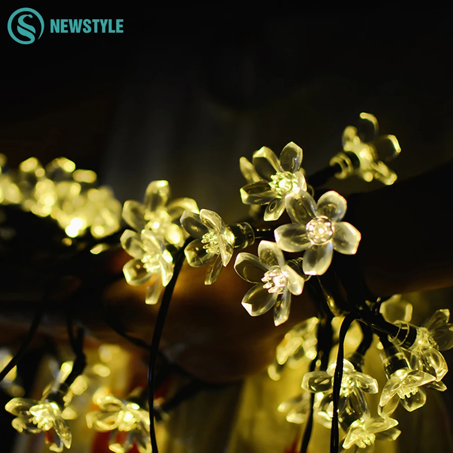 

7M 50 LEDs Peach Sakura Flower Solar Lamps Power LED String Outdoor Fairy Solar Lights Garden Christmas Party Holiday Decoration